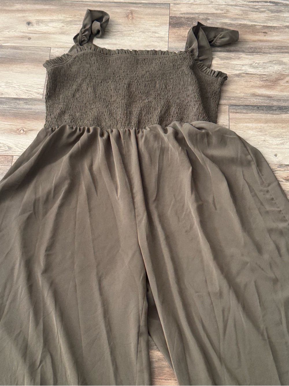 Cider olive green smocked wide-leg jumpsuit 2XL